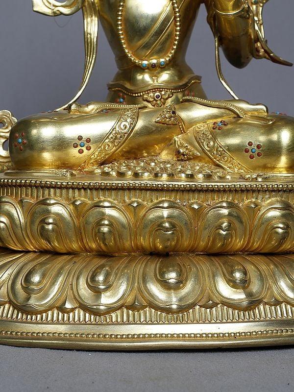 Exotic India 13" Seated Tibetan Buddhist Manjushree With Sword In Copper Gold Plated | Handmade 