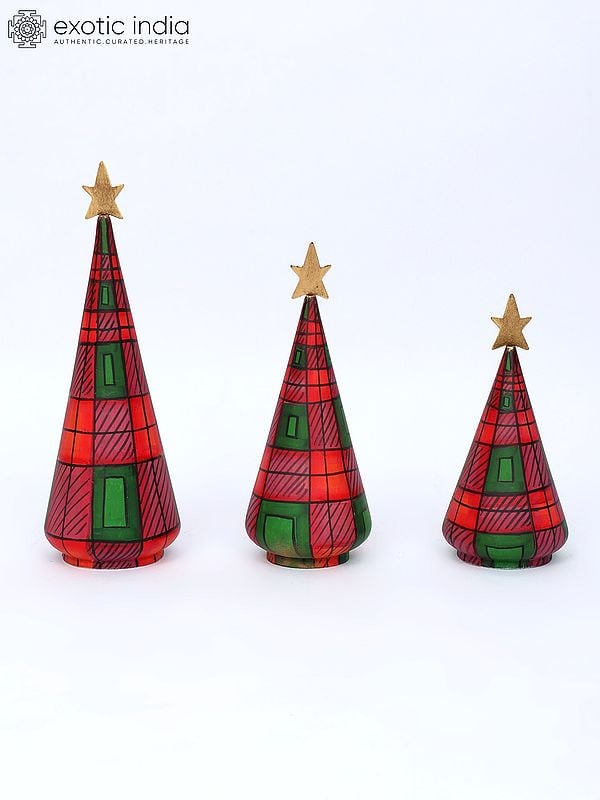exotic india 13" Set of Three Christmas Trees Table Decor | Holiday Decor 