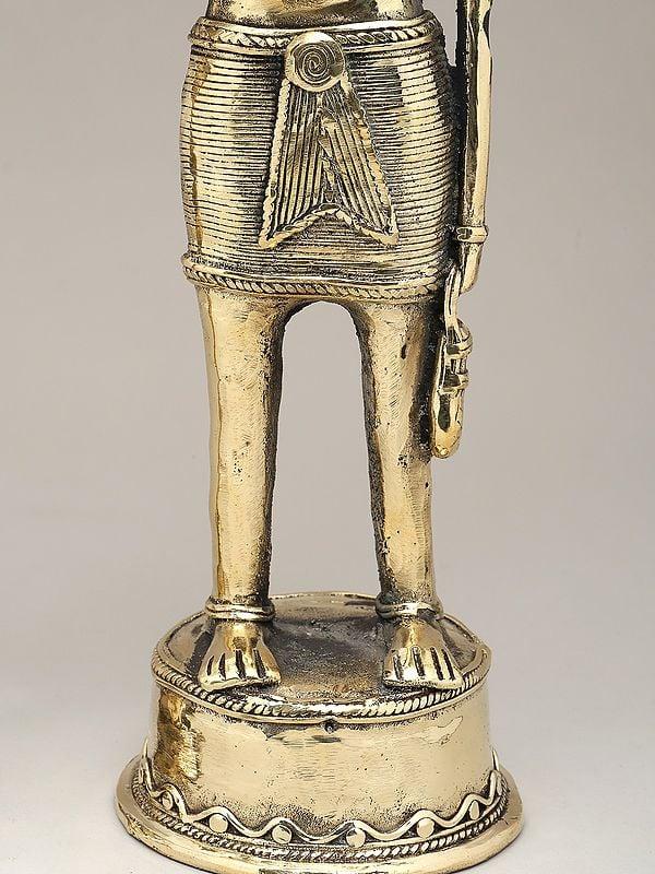Exotic India 13" Working Tribal Man And Woman (Pair) | Dhokra Art | Decorative Brass Statues