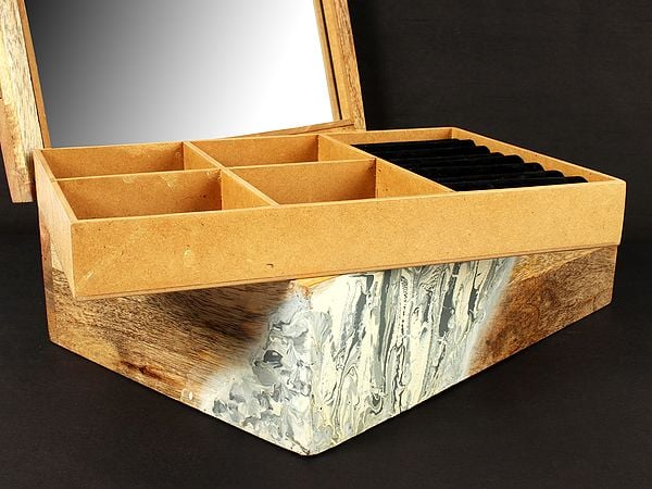 Exotic India 14'' Authentic Wooden Jewelry Box With Mirror