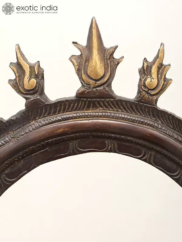 Exotic India 14" Brass Shivalingam Protected By Five Hooded Serpent With Flame Arch | Made In India | Handmade 