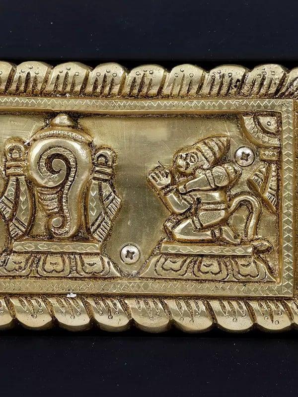 Exotic India 14" Brass Vaishnava Symbols With Garuda And Hanuman | Wood Framed | Wall Hanging 