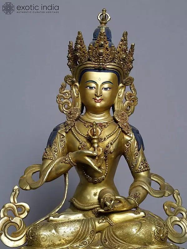 Exotic India 14" Buddhist Deity Vajrasattva Sculpture In Copper Gold Plated | Nepalese Statue 