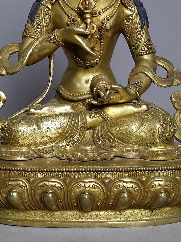 Exotic India 14" Buddhist Deity Vajrasattva Sculpture In Copper Gold Plated | Nepalese Statue 