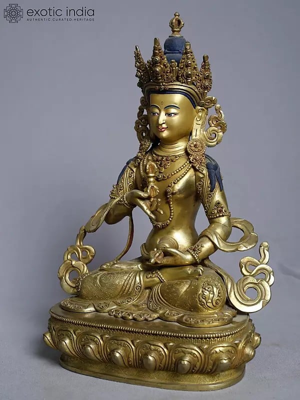 Exotic India 14" Buddhist Deity Vajrasattva Sculpture In Copper Gold Plated | Nepalese Statue 