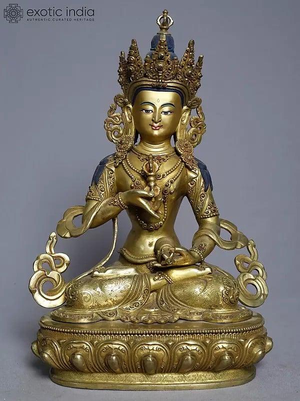 exotic india 14" Buddhist Deity Vajrasattva Sculpture In Copper Gold Plated | Nepalese Statue 