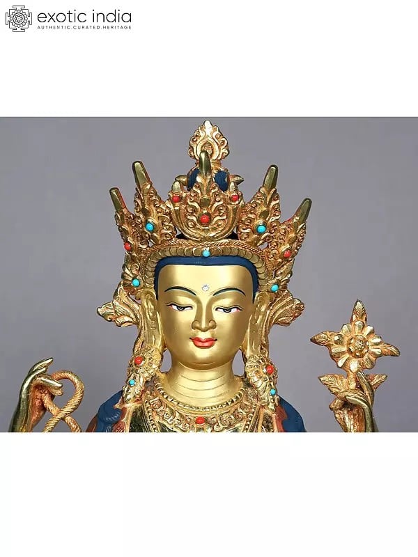 Exotic India 14" Chenrezig Avalokiteshvara Idol From Nepal | Tibetan Buddhist Deity Statue 