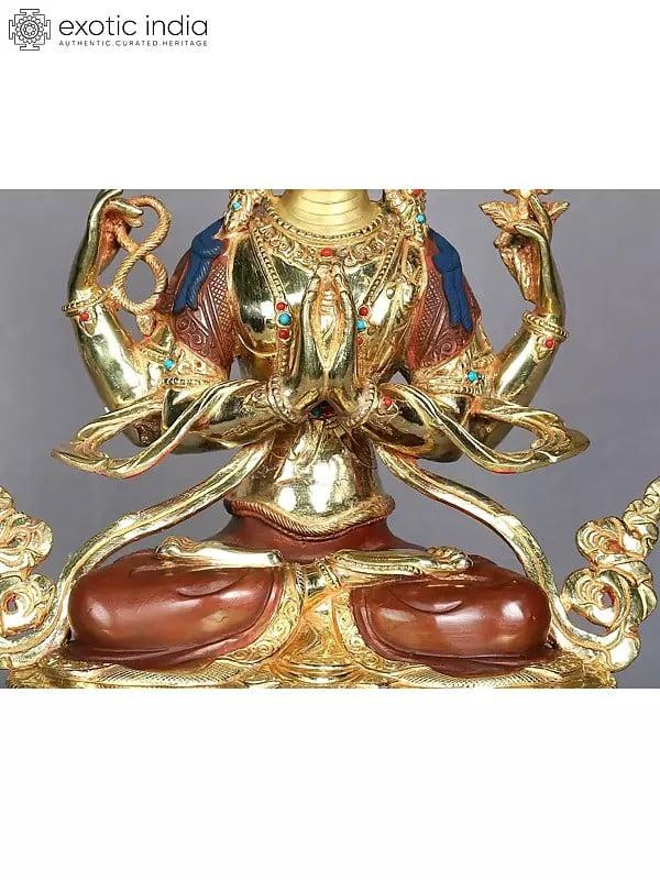 Exotic India 14" Chenrezig Avalokiteshvara Idol From Nepal | Tibetan Buddhist Deity Statue 