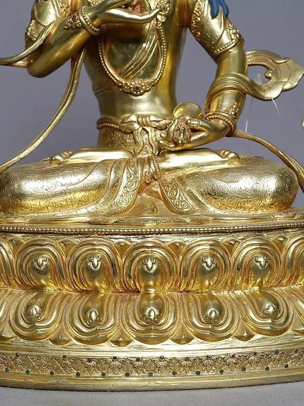 Exotic India 14" Copper Gold Plated Tibetan Buddhist Deity Vajrasattva Holding A Vajra From Nepal 