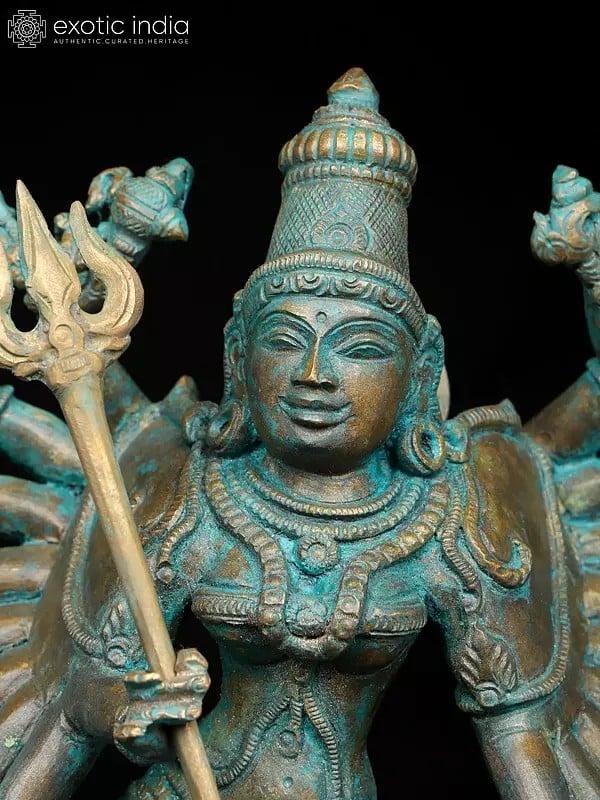 Exotic India 14" Eighteen Armed Goddess Mahishasuramardini (Goddess Durga) | Madhuchista Vidhana (Lost-Wax) | Panchaloha Bronze From Swamimalai 