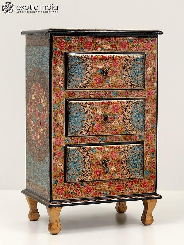 Exotic India 14" Fine Quality Hand Painted Chest Of 3 Drawers In Wood