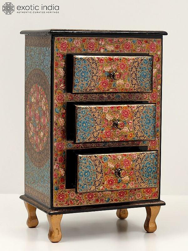 Exotic India 14" Fine Quality Hand Painted Chest Of 3 Drawers In Wood
