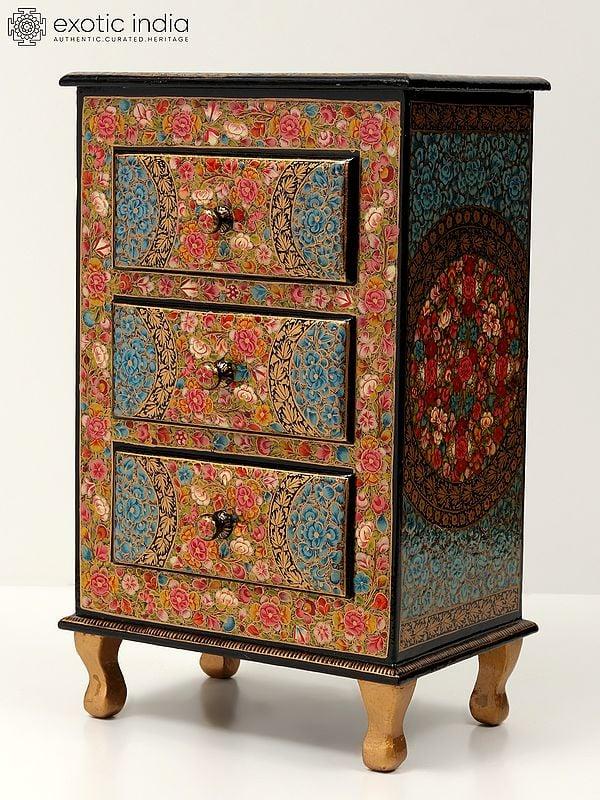 Exotic India 14" Fine Quality Hand Painted Chest Of 3 Drawers In Wood