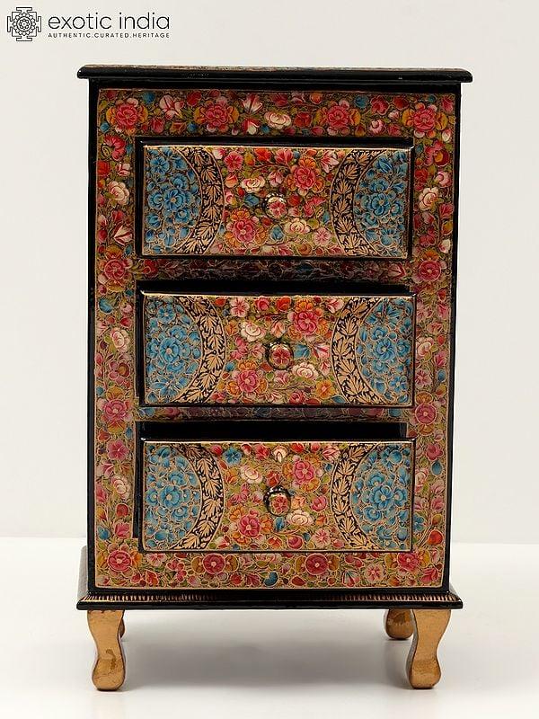 exotic india 14" Fine Quality Hand Painted Chest of 3 Drawers in Wood 