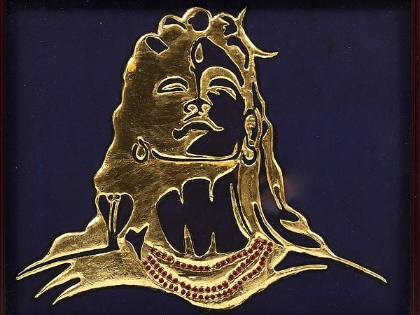 Exotic India 14" Framed Adiyogi Shiva Tanjore Painting