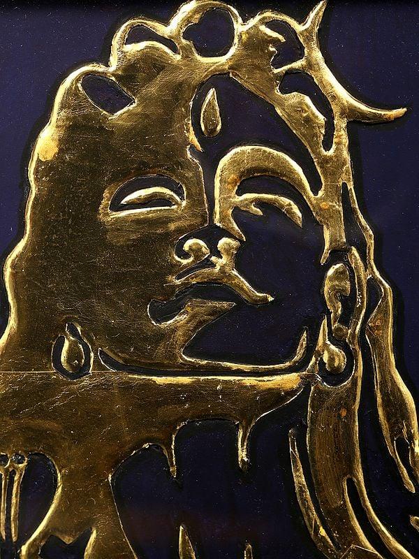 Exotic India 14" Framed Adiyogi Shiva Tanjore Painting