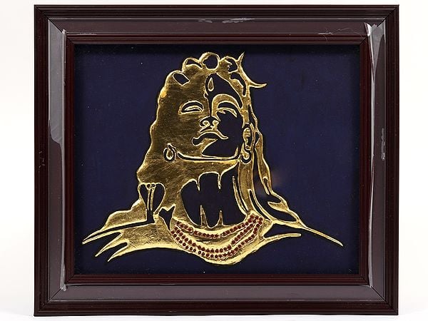 exotic india 14" Framed Adiyogi Shiva Tanjore Painting