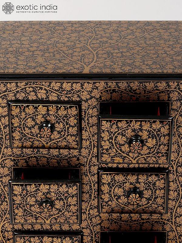 Exotic India 14" Hand-Painted Chest Of Drawers | From Kashmir 
