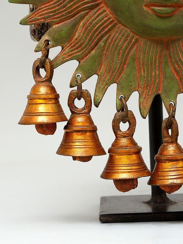 Exotic India 14" Hanging Sun In Brass With Wooden Stand 
