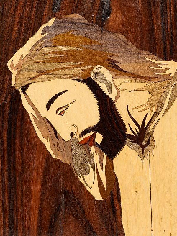 Exotic India 14" Jesus Christ In Deep Thinking | Rosewood Panel With Inlay Work 