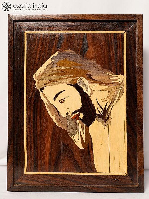 exotic india 14" Jesus Christ In Deep Thinking | Rosewood Panel With Inlay Work 