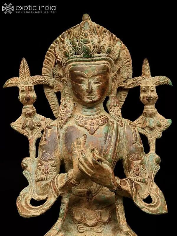 Exotic India 14" Maitreya Buddha (Future Buddha) | Buddhist Brass Statue 