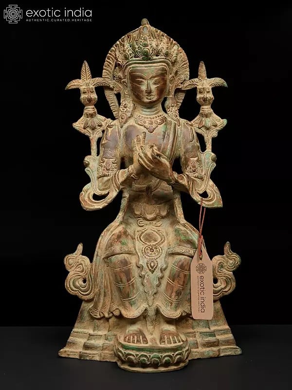 exotic india 14" Maitreya Buddha (Future Buddha) | Buddhist Brass Statue 