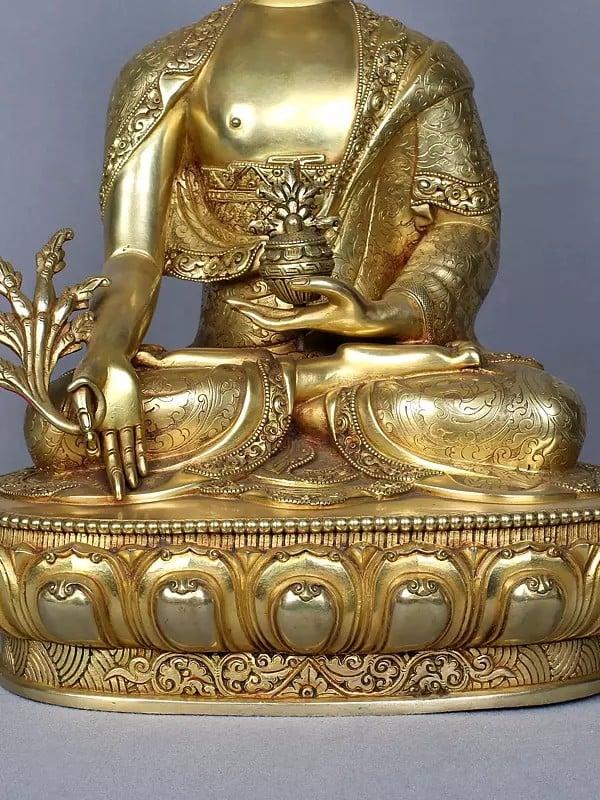 Exotic India 14" Medicine Buddha Copper Statue Gilded With Gold From Nepal 