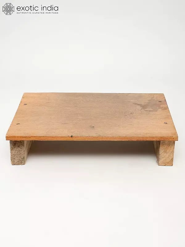 Exotic India 14" Rectangular Wooden Puja Peeta/Pedestal/Chowki 