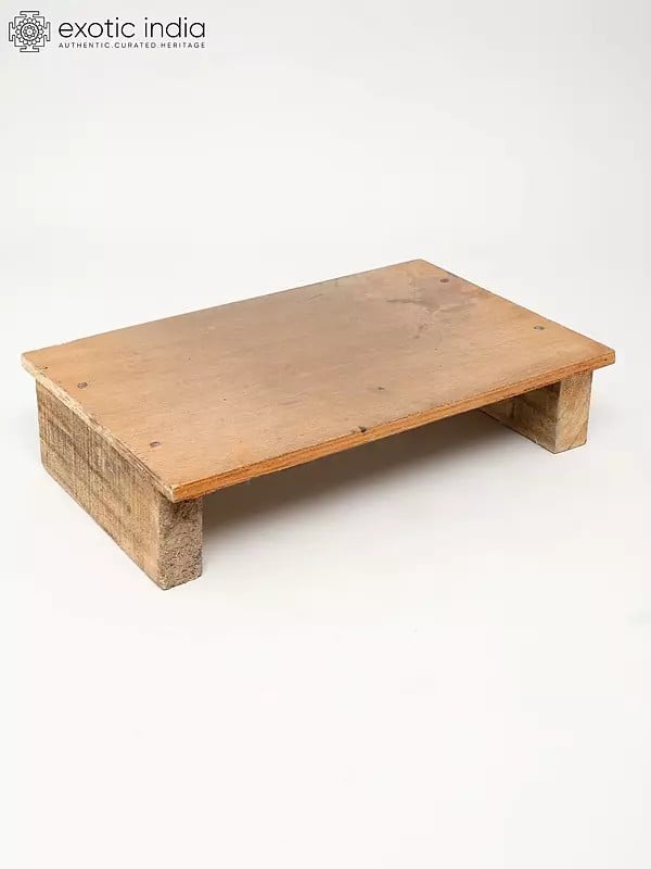 Exotic India 14" Rectangular Wooden Puja Peeta/Pedestal/Chowki 