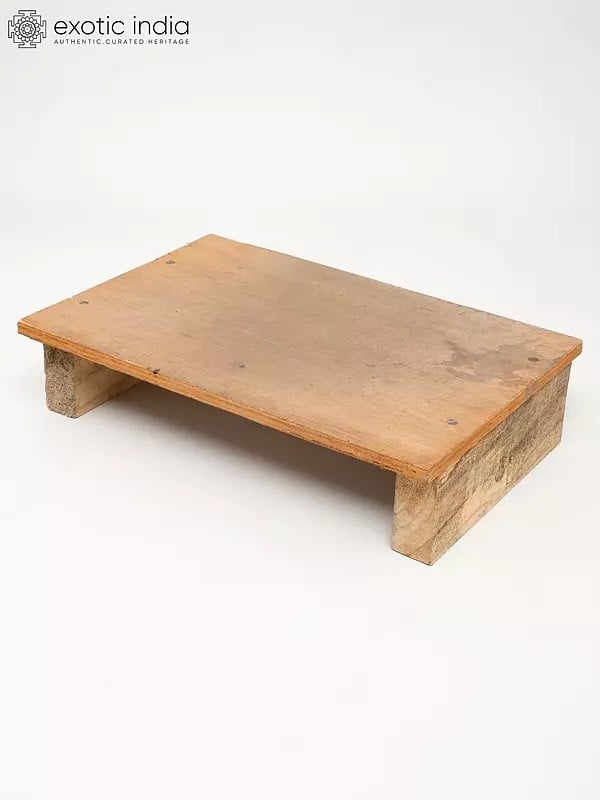 Exotic India 14" Rectangular Wooden Puja Peeta/Pedestal/Chowki 