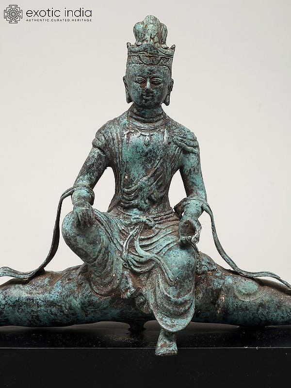 Exotic India 14" Sitting Lord Indra | Brass Statue From Indonesia 