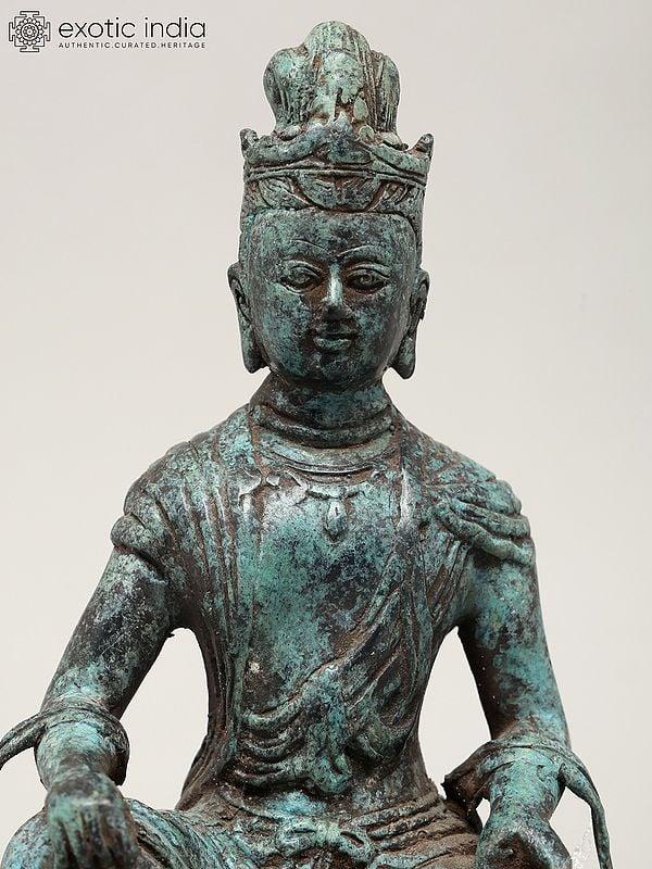 Exotic India 14" Sitting Lord Indra | Brass Statue From Indonesia 