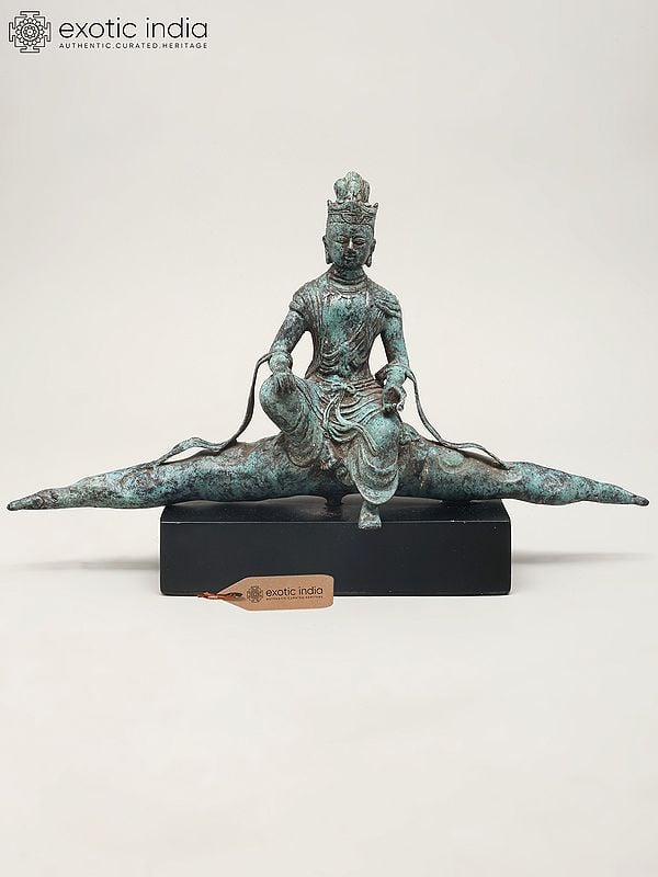 exotic india 14" Sitting Lord Indra | Brass Statue from Indonesia 