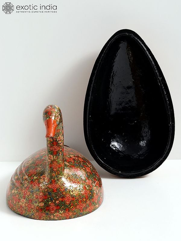 Exotic India 14" Superfine Hand Painted Multi-Purpose Duck Box | Paper Mache Box From Kashmir 