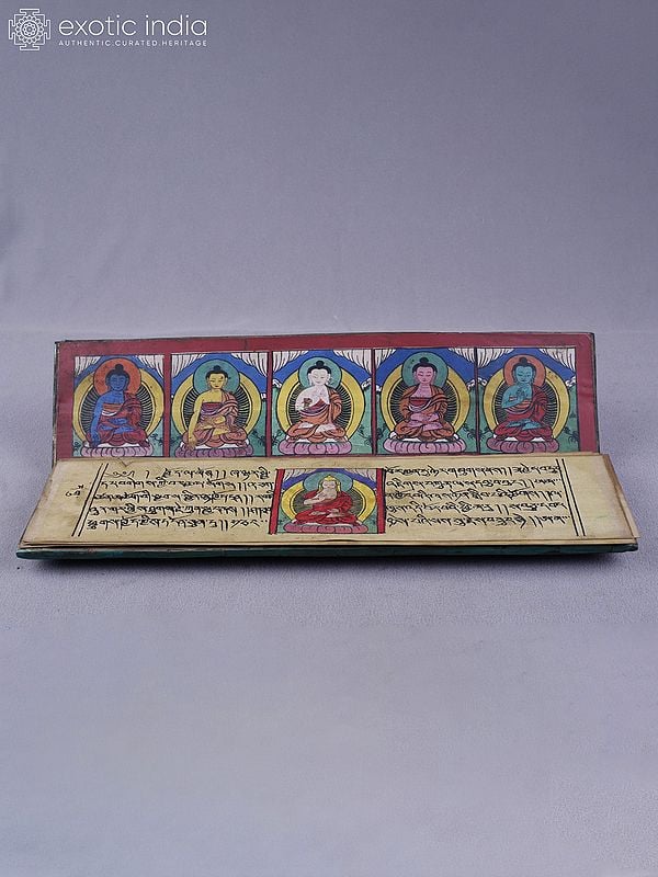 Exotic India 14" Tibetan Buddhist Book Cover In Brass With Inlay Work | Ritual Item 