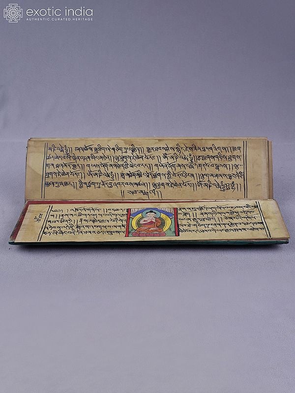 Exotic India 14" Tibetan Buddhist Book Cover In Brass With Inlay Work | Ritual Item 