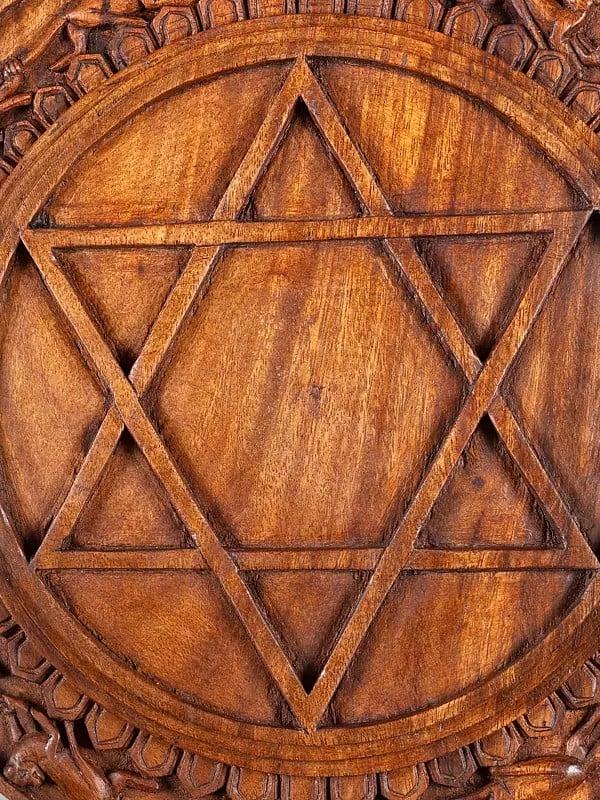Exotic India 14" Wod Carved Wall Hanging Yantra | Handmade 