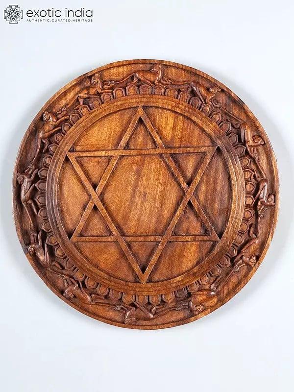 exotic india 14" Wod Carved Wall Hanging Yantra | Handmade 
