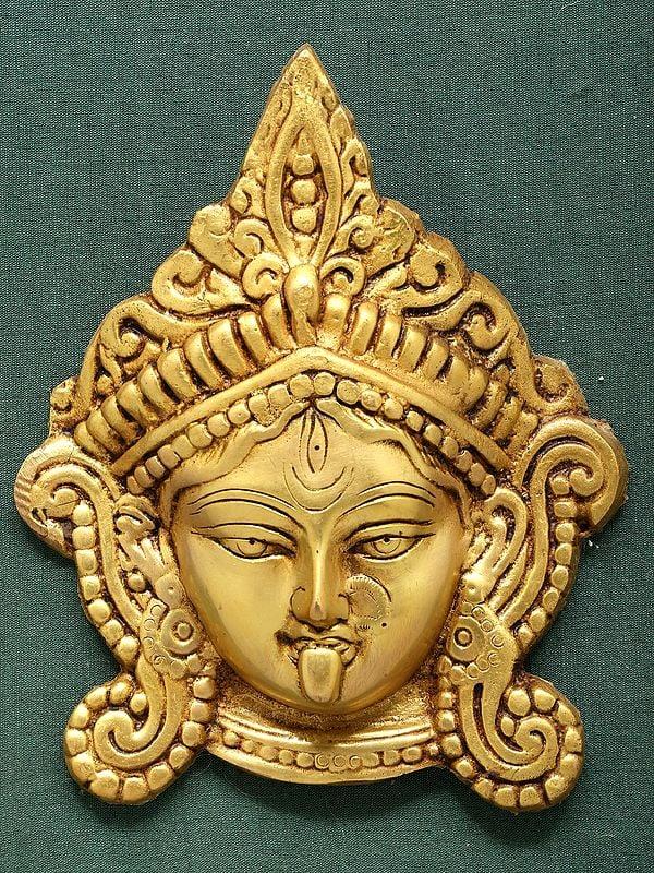 Exotic India 14" Wood Framed Goddess Durga Statue In Brass | Wall Hanging 