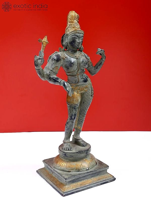 Exotic India 15" Ardhanarishvara (Shiva-Shakti) In Brass | Handmade | Made In India 