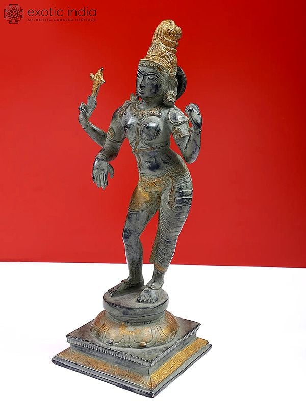 Exotic India 15" Ardhanarishvara (Shiva-Shakti) In Brass | Handmade | Made In India 