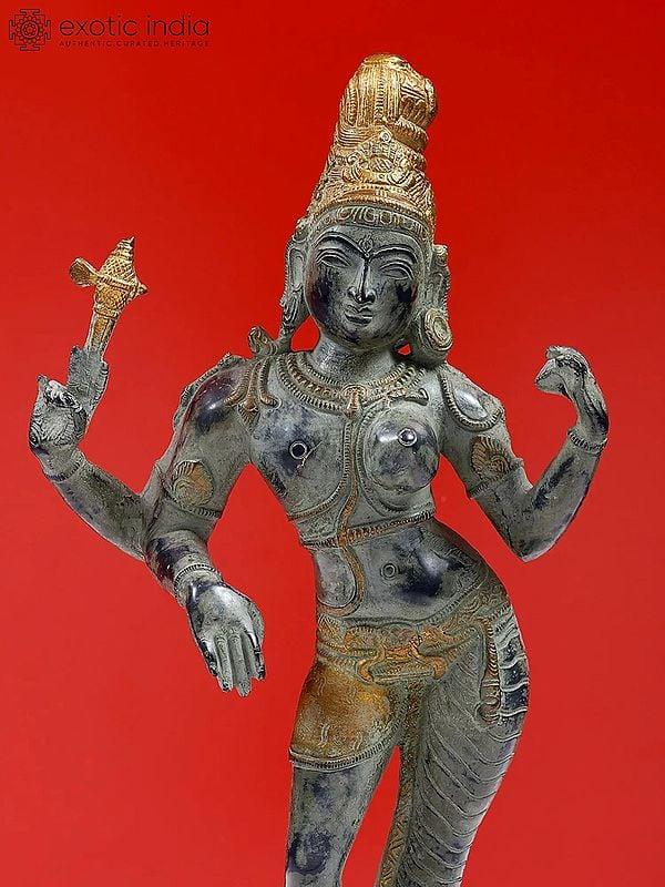 Exotic India 15" Ardhanarishvara (Shiva-Shakti) In Brass | Handmade | Made In India 