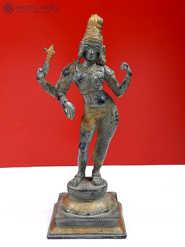 exotic india 15" Ardhanarishvara (Shiva-Shakti) In Brass | Handmade | Made In India 