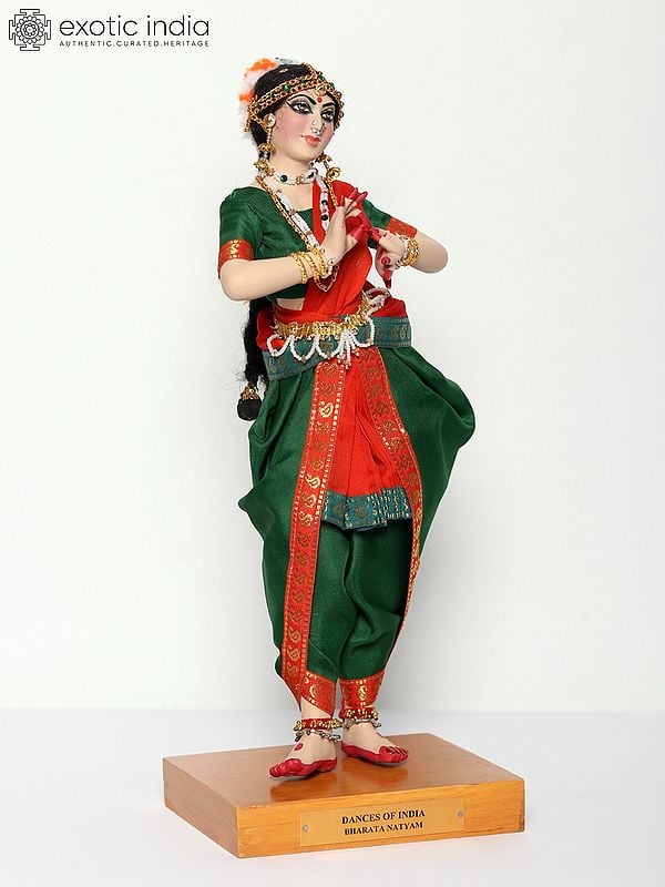 Exotic India 15" Bharatanatyam - Indian Classical Dance | Traditional Handmade Doll 