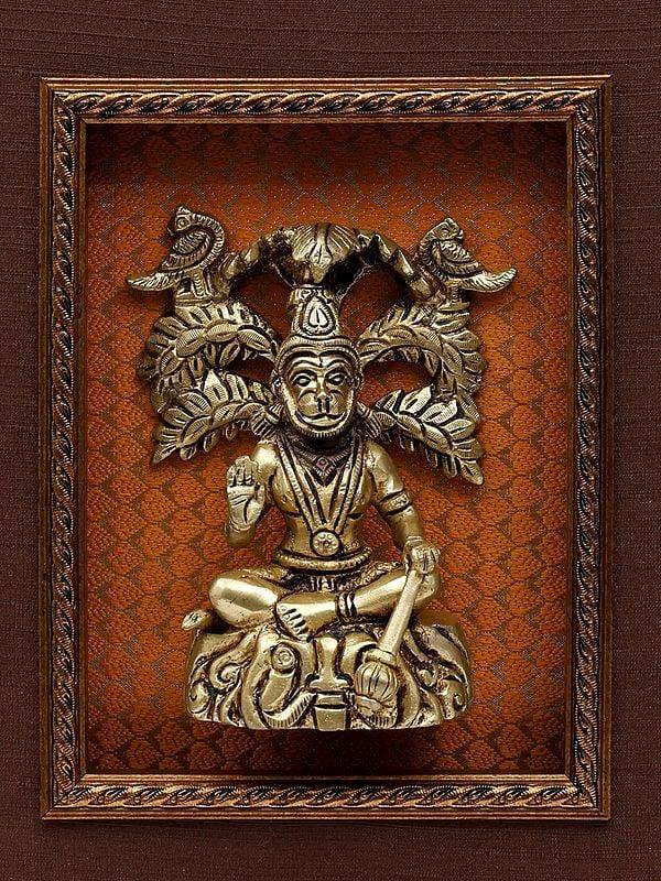 Exotic India 15" Blessing Lord Hanuman Wood Framed Brass Statue | Wall Hanging Idol 