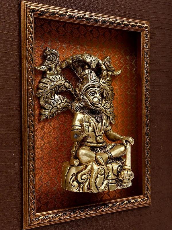 Exotic India 15" Blessing Lord Hanuman Wood Framed Brass Statue | Wall Hanging Idol 