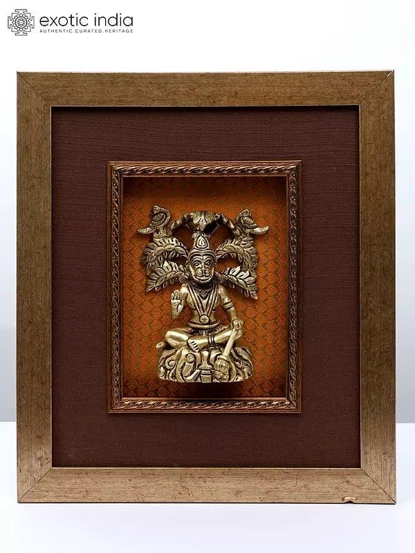 exotic india 15" Blessing Lord Hanuman Wood Framed Brass Statue | Wall Hanging Idol 