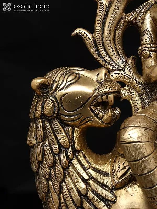 Exotic India 15" Brass Goddess Tara Seated On Lion | Buddhist Statue 