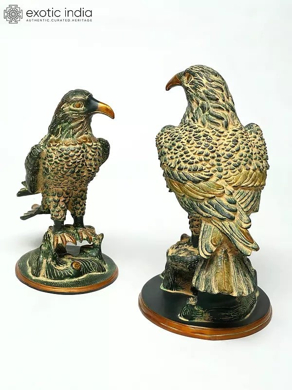 Exotic India 15" Brass Pair Of Eagle Statues | Table Decor 